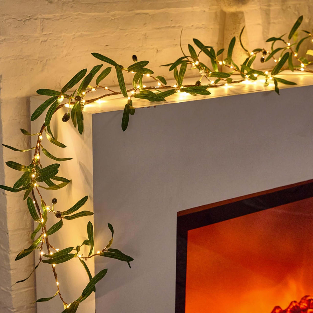 72 Inch Lighted Olive Branch Garland with 96 LEDs