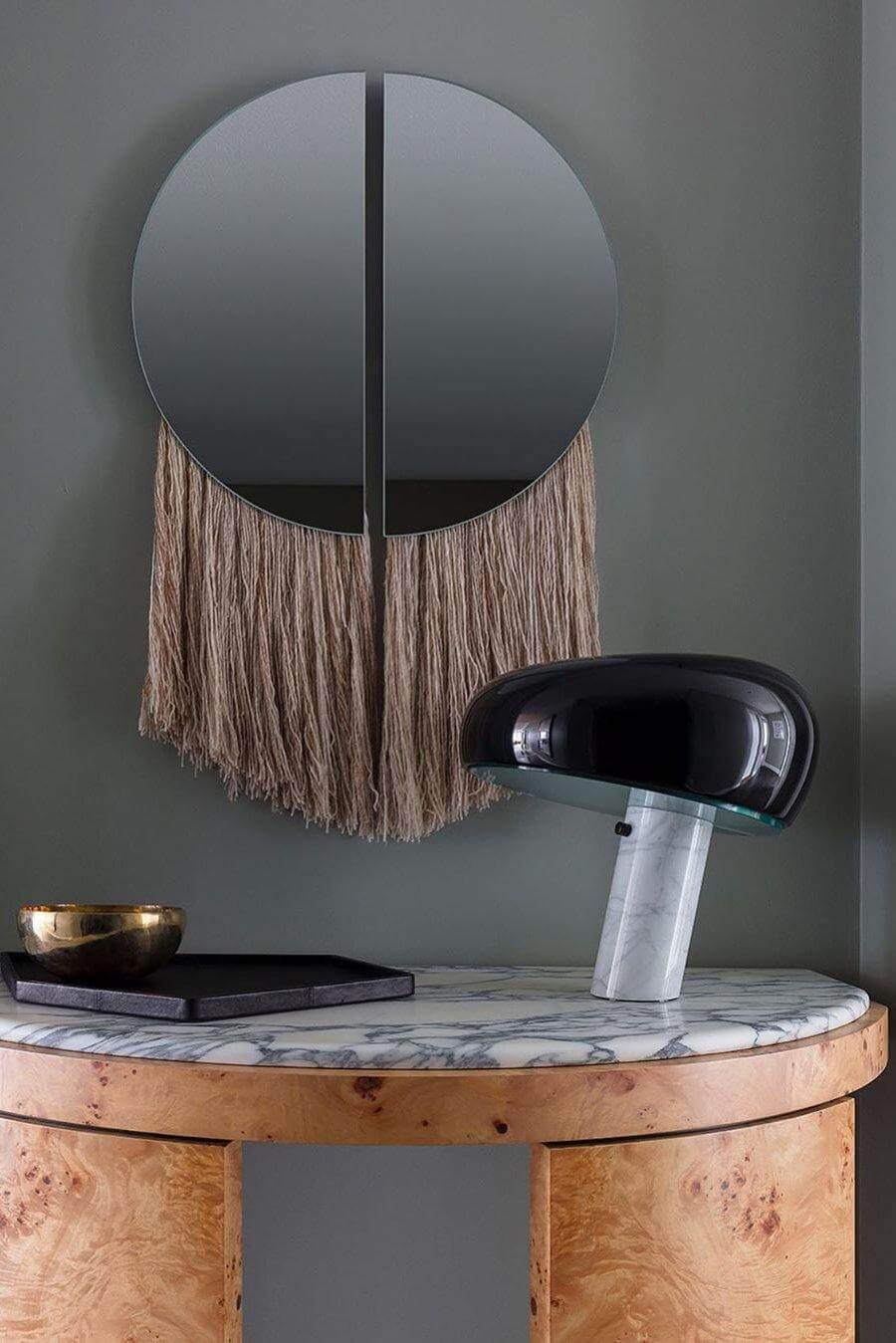 Carrara Marble Table Lamp with Glazed Metal Reflector