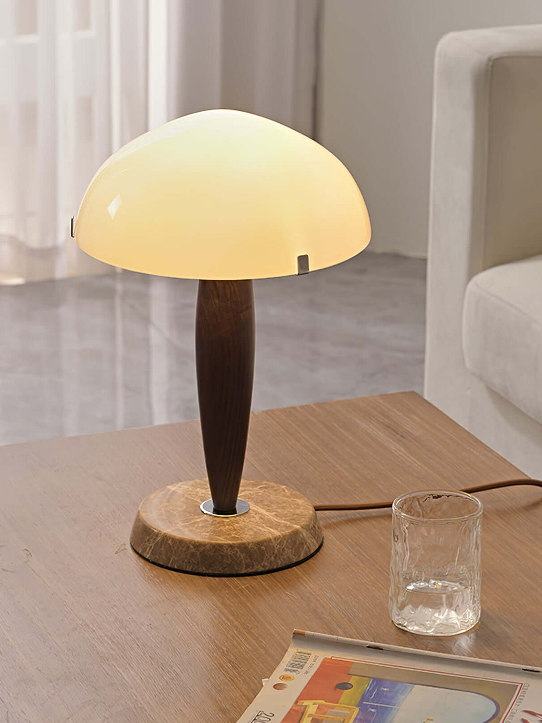 Elegant Glass & Wood Table Lamp