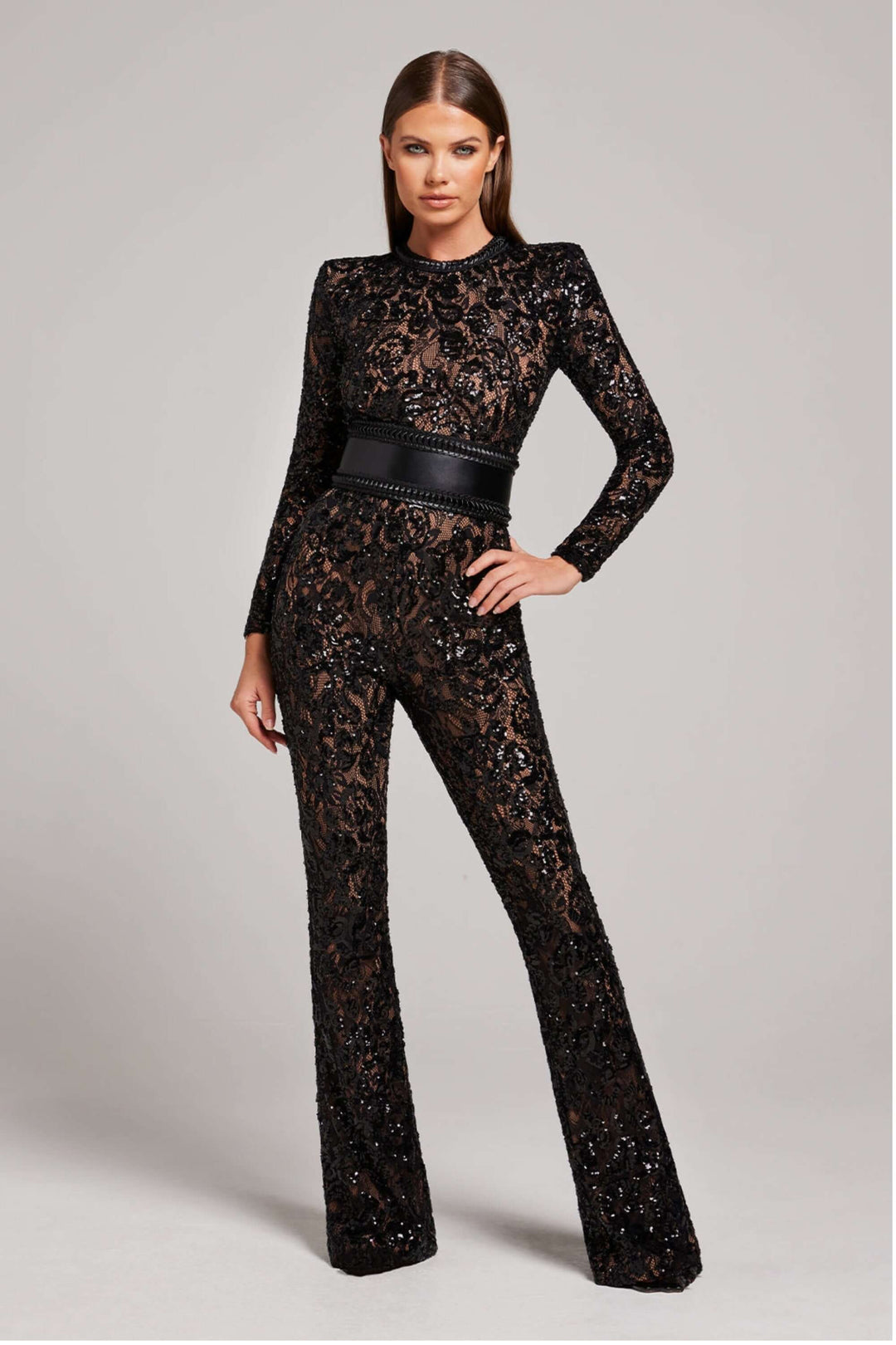 Lace Jumpsuit - Long Sleeve - Fitted