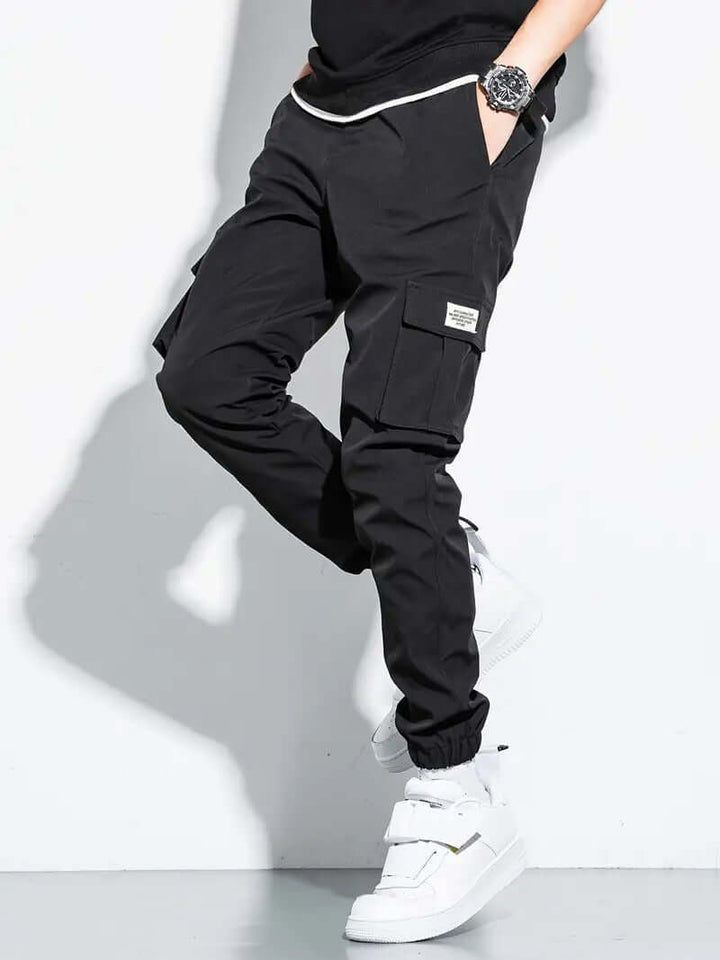 Men's Elastic Waist Cargo Pants with Multiple Pockets