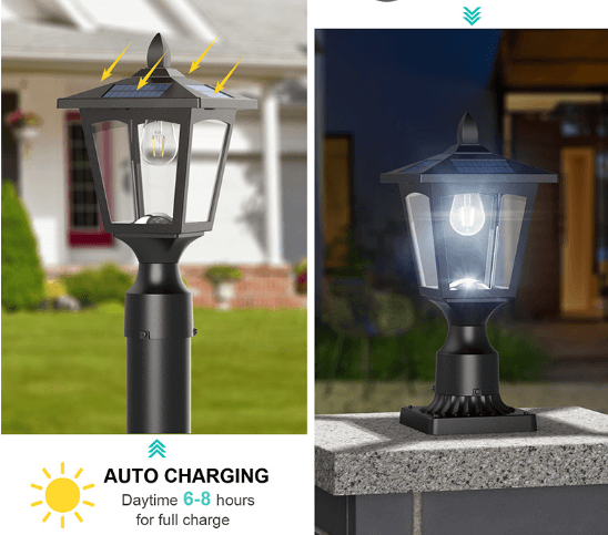 Outdoor Black Metal Lantern Post Light - IP44 Weatherproof