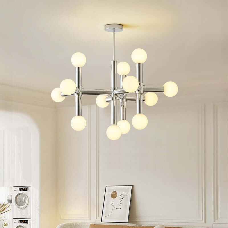 Modern Glass Ball Chandelier, 80cm, Chrome Finish