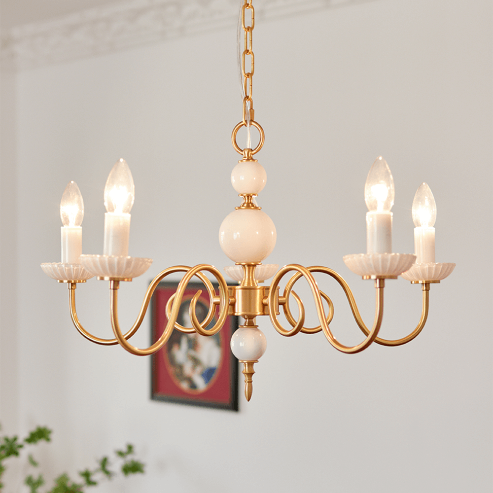 Retro Cream Glass Chandelier 3/5 Lamps