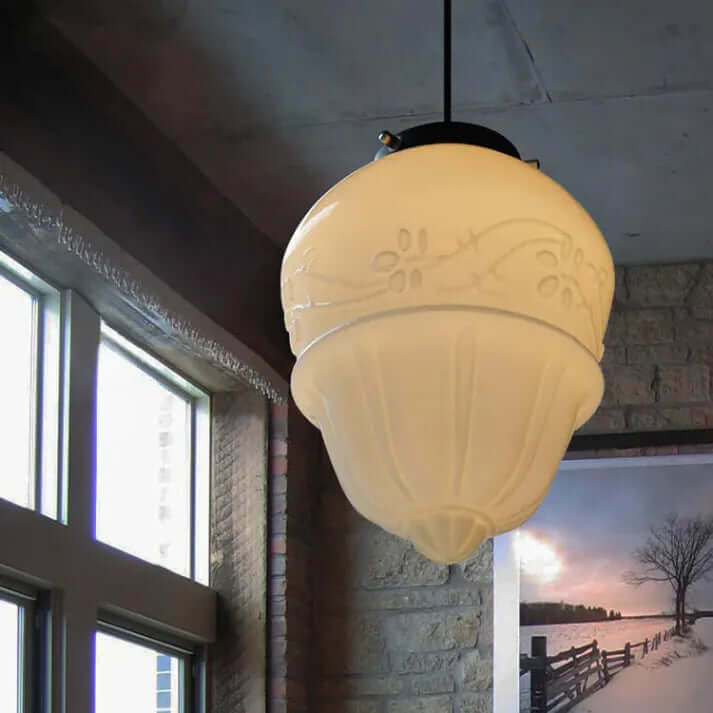 White Milk Glass Geometric Jar Pendant Light