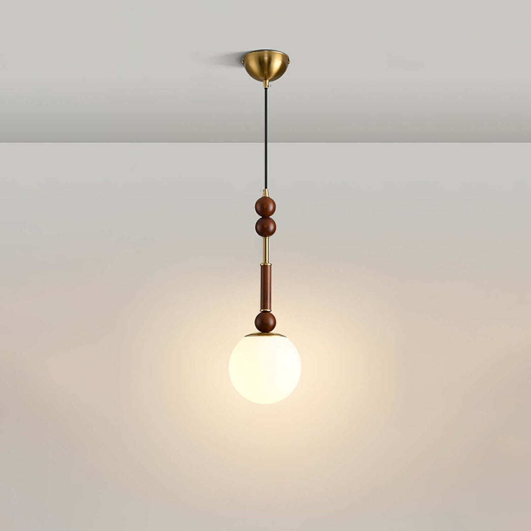 Elegant Glass Pendant Lamp with Wooden & Brass Accents