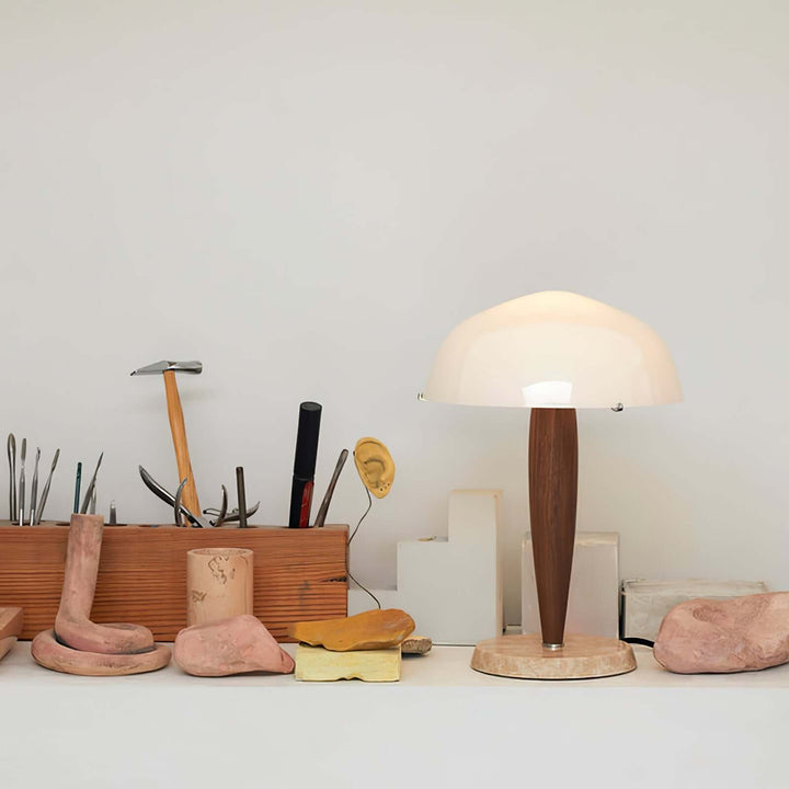 Elegant Glass & Wood Table Lamp