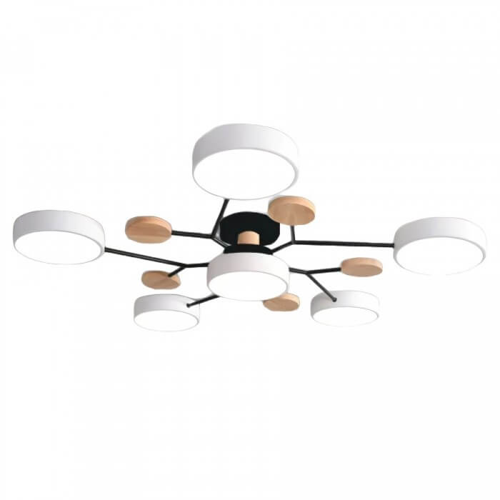 Modern Multi-Arm LED Ceiling Light with Wood Accents