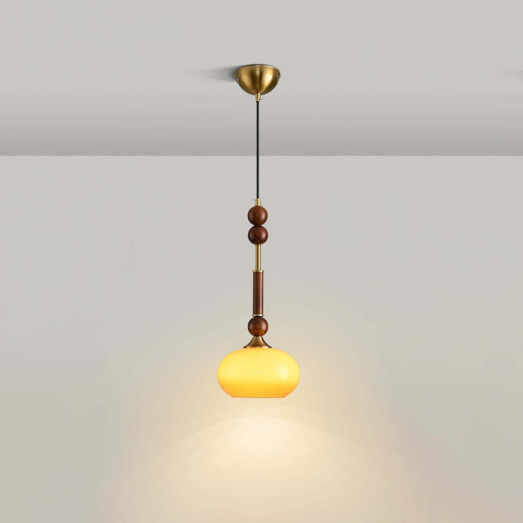 Elegant Glass Pendant Lamp with Wooden & Brass Accents