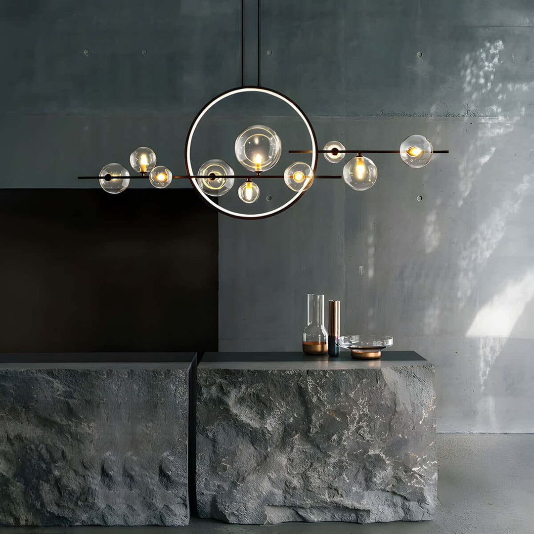 Modern Glass Ball Chandelier, Brushed Nickel Finish