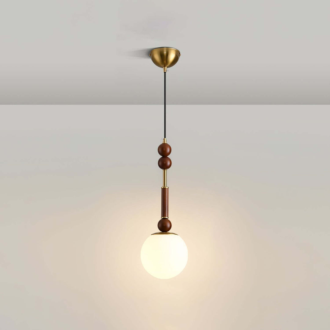 Elegant Glass Pendant Lamp with Wooden & Brass Accents