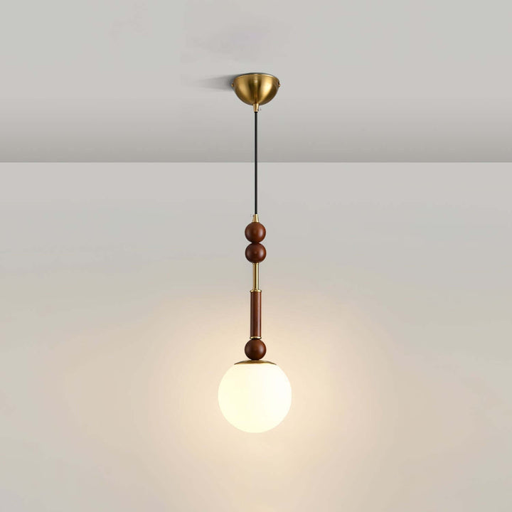 Elegant Glass Pendant Lamp with Wooden & Brass Accents