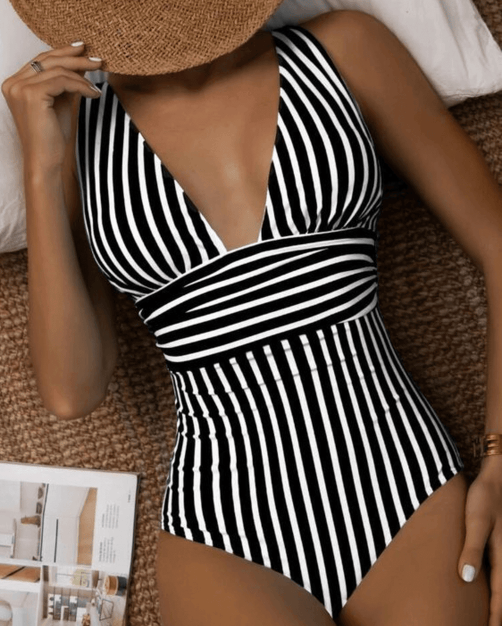 Striped Halter Neck One-Piece Swimsuit
