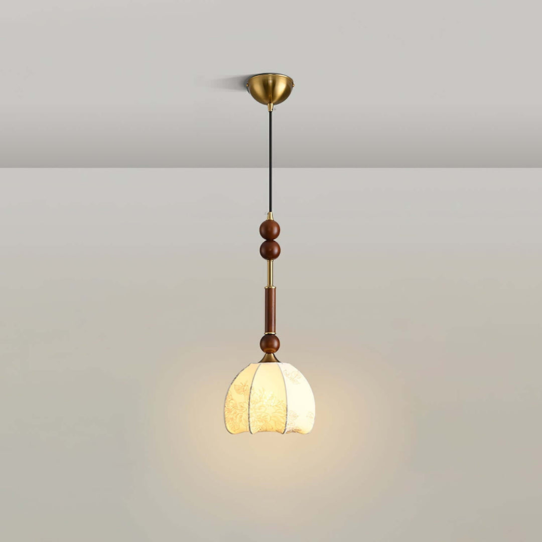 Elegant Glass Pendant Lamp with Wooden & Brass Accents