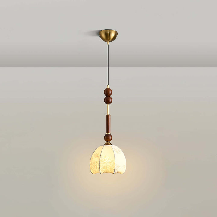 Elegant Glass Pendant Lamp with Wooden & Brass Accents