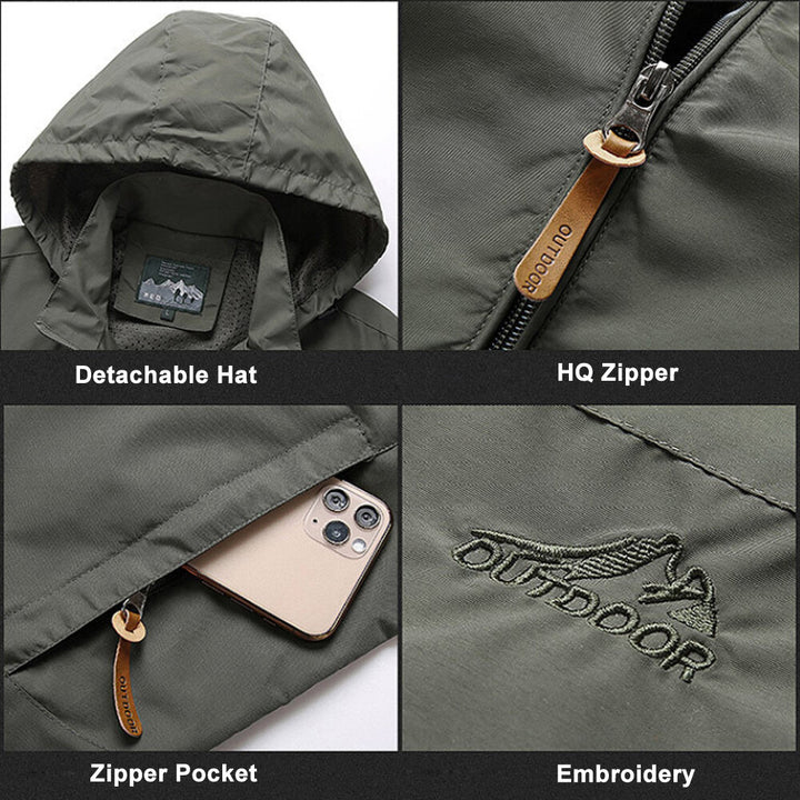 Men's Zip-Up Jacket with Water-Resistant Design and Collar