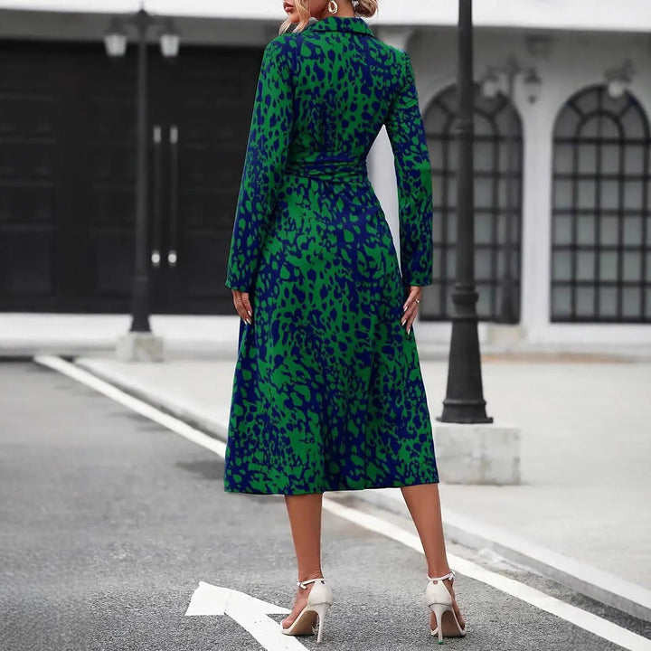 "A-Line Midi Dress with waist tie, button-down front, and classic fit, perfect for elegant and comfortable styling."