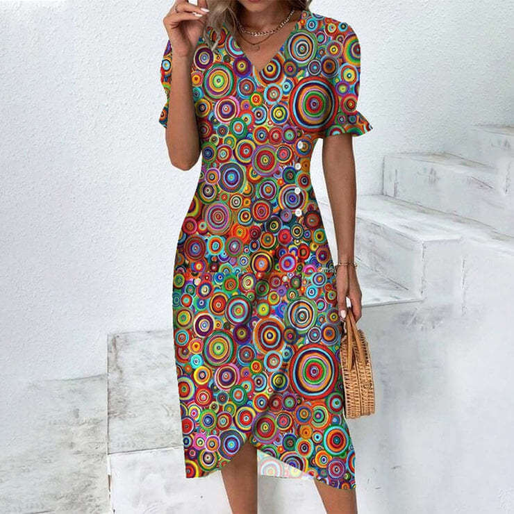 Casual women's knee-length polyester dress. Breezy & stylish, great for summer garden parties & comfort.