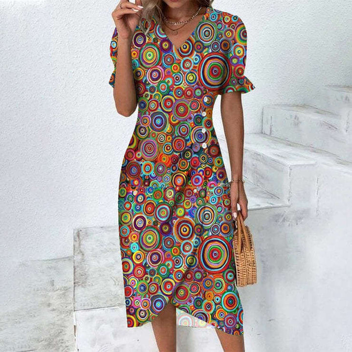 Casual women's knee-length polyester dress. Breezy & stylish, great for summer garden parties & comfort.