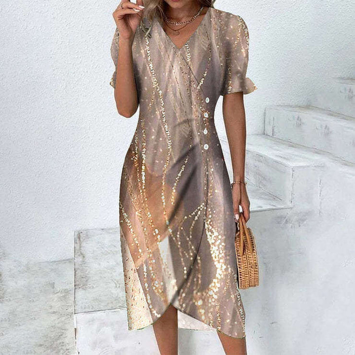 Effortless style in a flowy knee-length women's summer dress. Perfect for beach trips or casual wear.