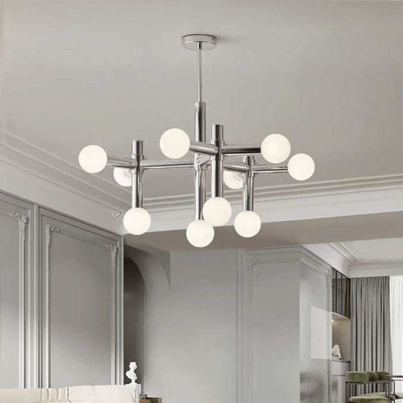 Modern Glass Ball Chandelier, 80cm, Chrome Finish
