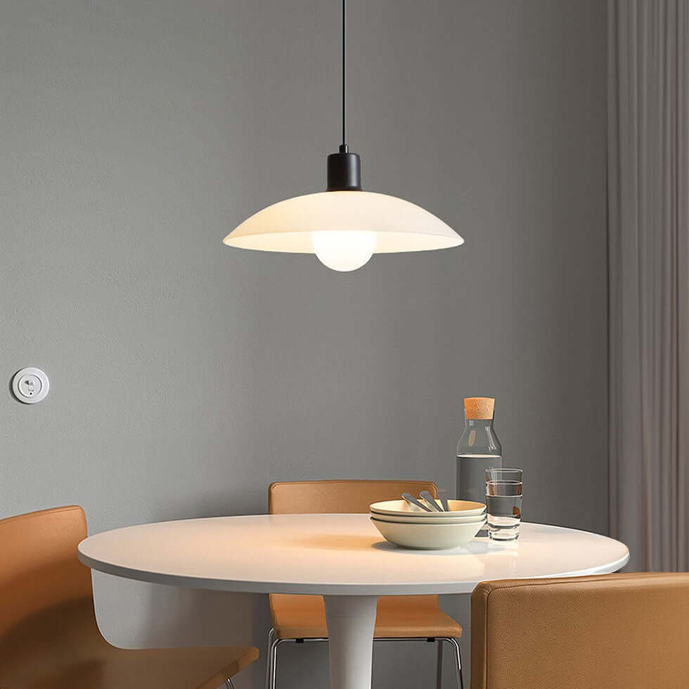 Modern White Glass Disc Pendant Light Fixture