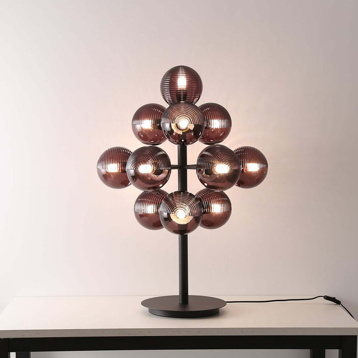 Decorative Grape Table Lamp with Black Iron & Glass