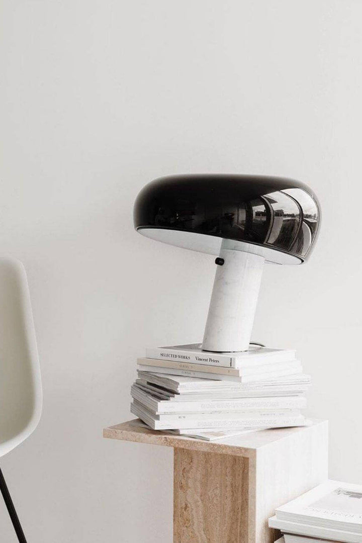 Carrara Marble Table Lamp with Glazed Metal Reflector