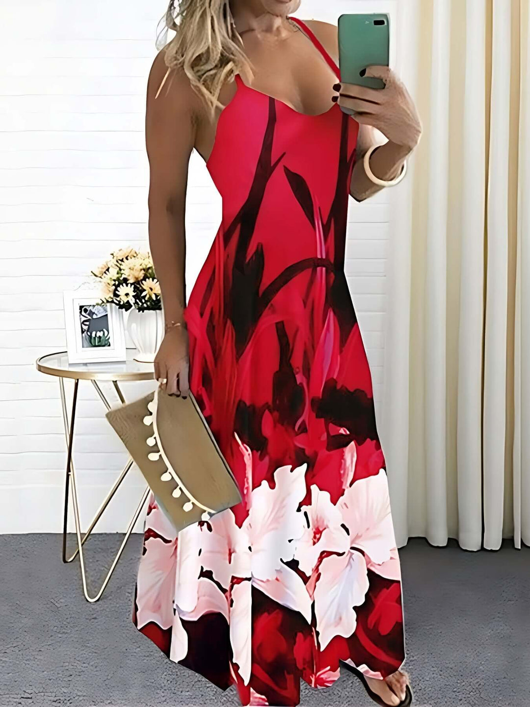 Close-up of floral print dress detail