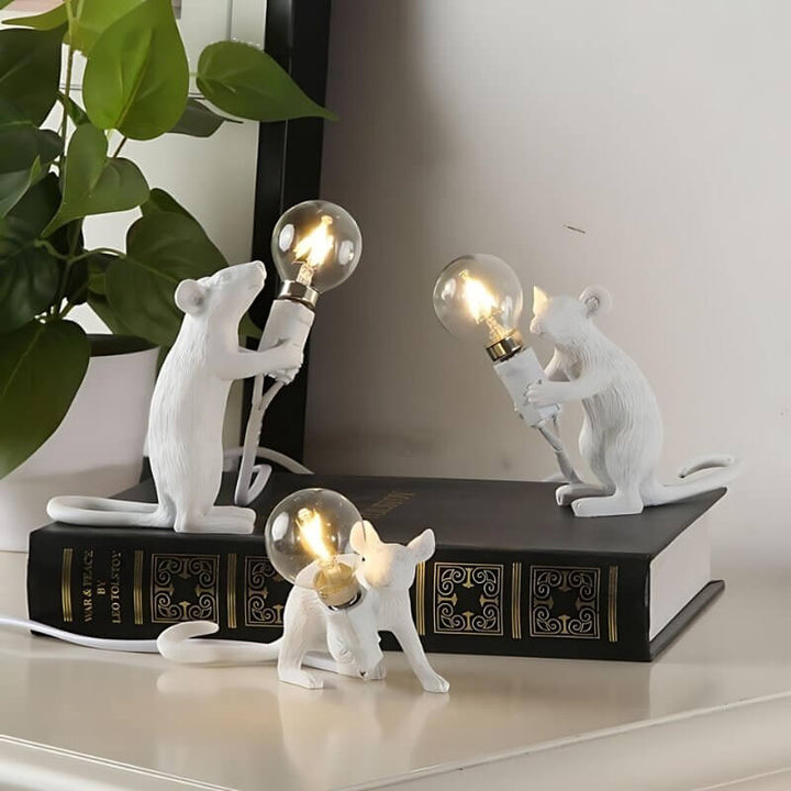 Resin Mouse Table Lamp with LED Bulb - White & Gold