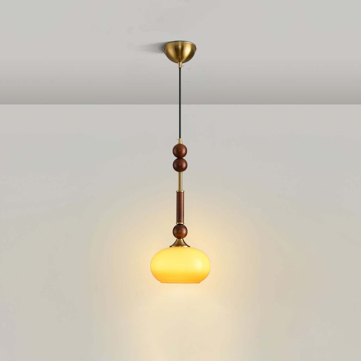 Elegant Glass Pendant Lamp with Wooden & Brass Accents