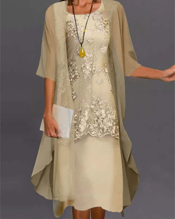 Woman wearing elegant two-piece dress set