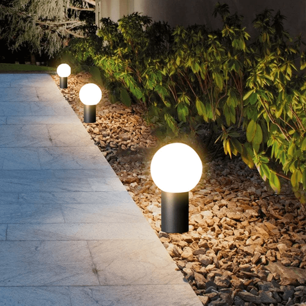 Modern LED Outdoor Path Light Metal Sphere Lamp
