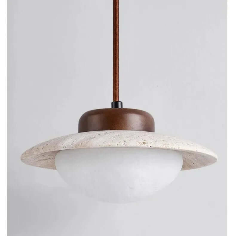 Vintage Walnut & Stone Pendant Light with LED