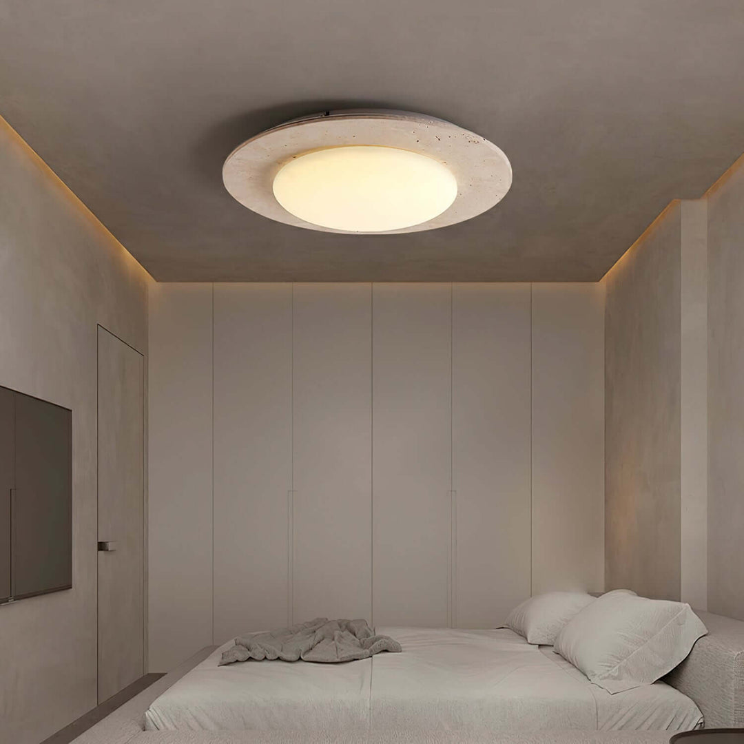 Dome Ceiling Light, Travertine & Wood, 30cm