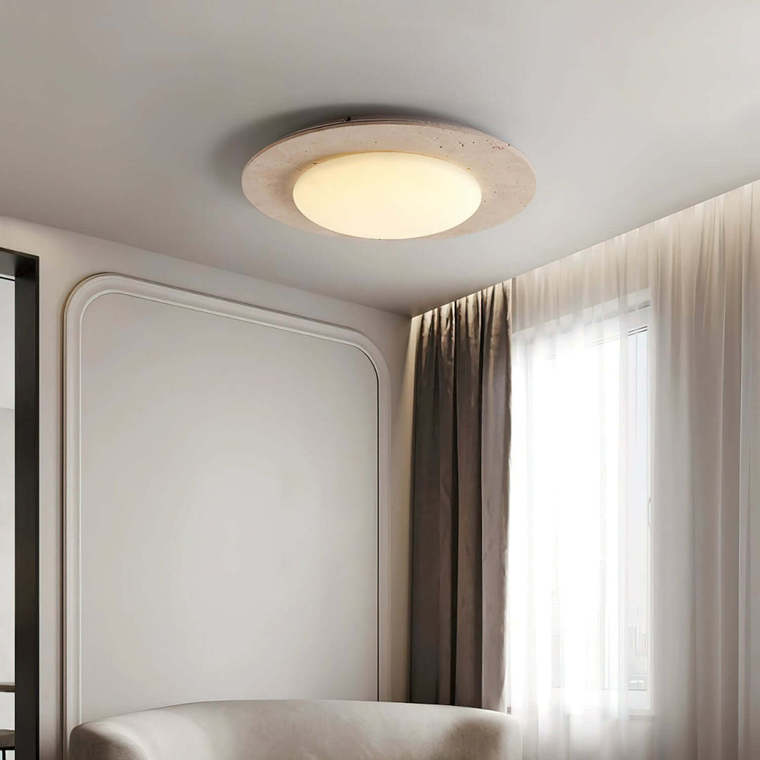 Dome Ceiling Light, Travertine & Wood, 30cm