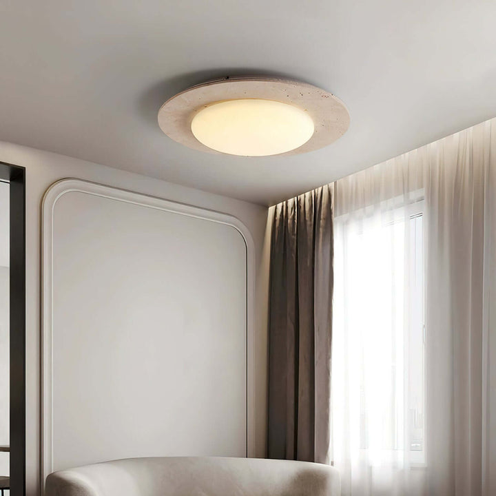 Dome Ceiling Light, Travertine & Wood, 30cm