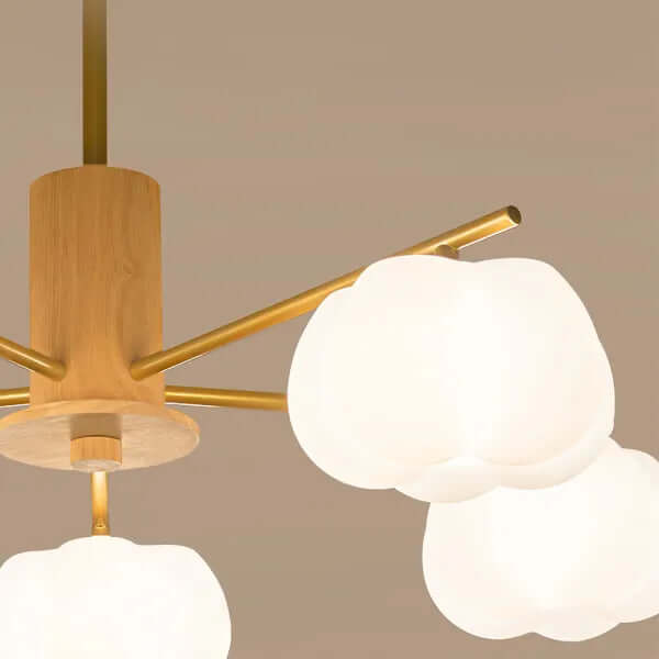 Modern Wooden Chandelier with Cotton Balls
