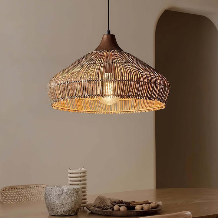 Woven Rattan Pendant Light - Handcrafted Bohemian Decor