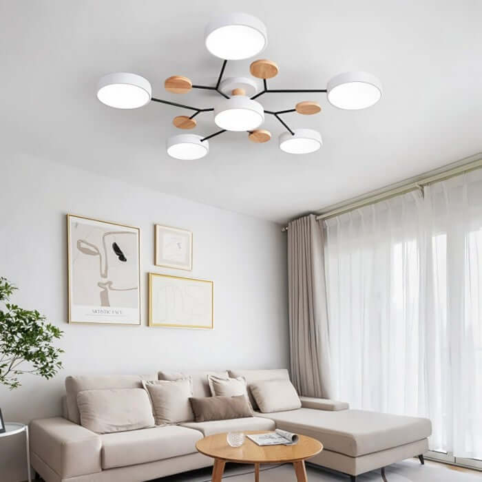 Modern Multi-Arm LED Ceiling Light with Wood Accents