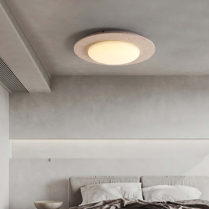 Dome Ceiling Light, Travertine & Wood, 30cm