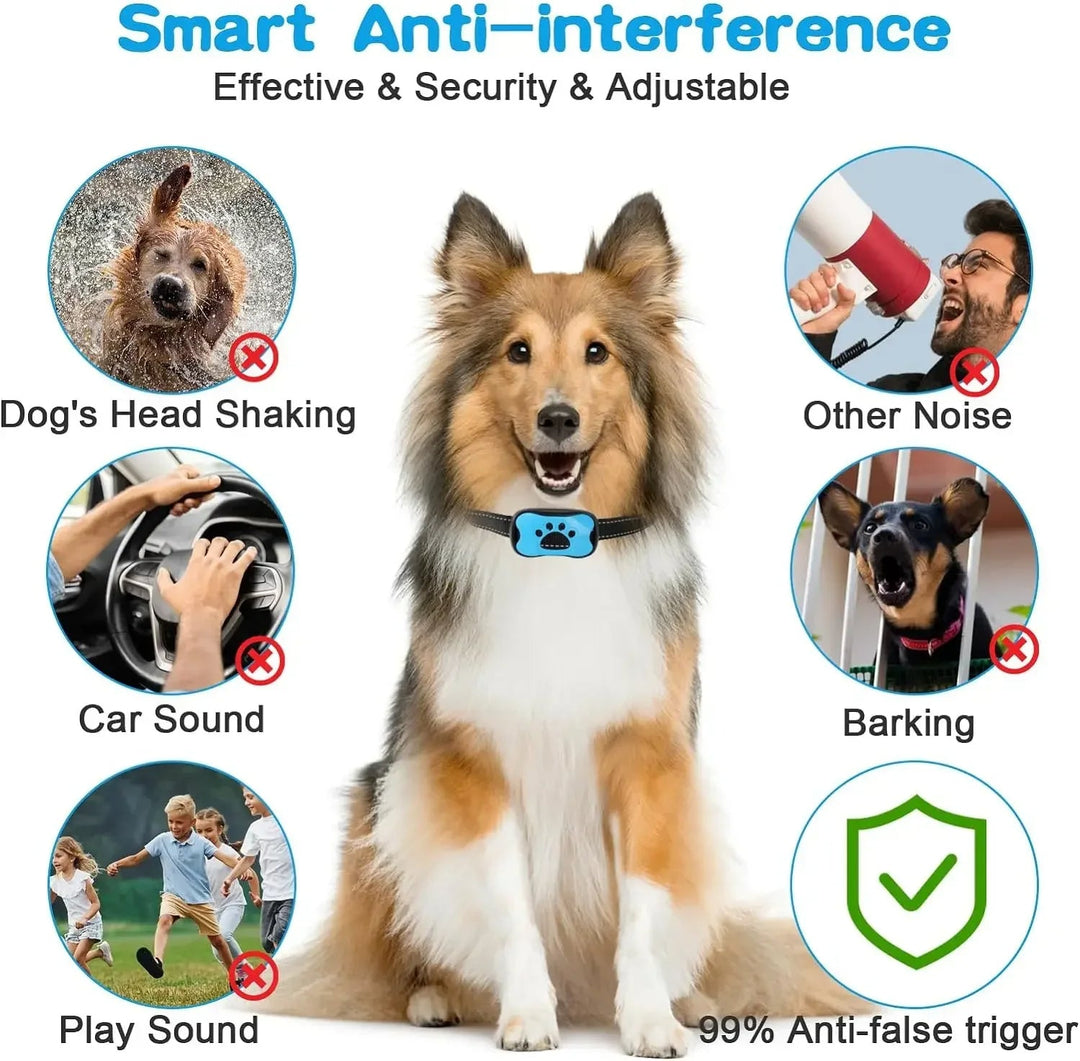"Adjustable dog anti-bark collar with safe vibration training for all breeds, promoting peaceful pet behavior, fits 9-22 inch
