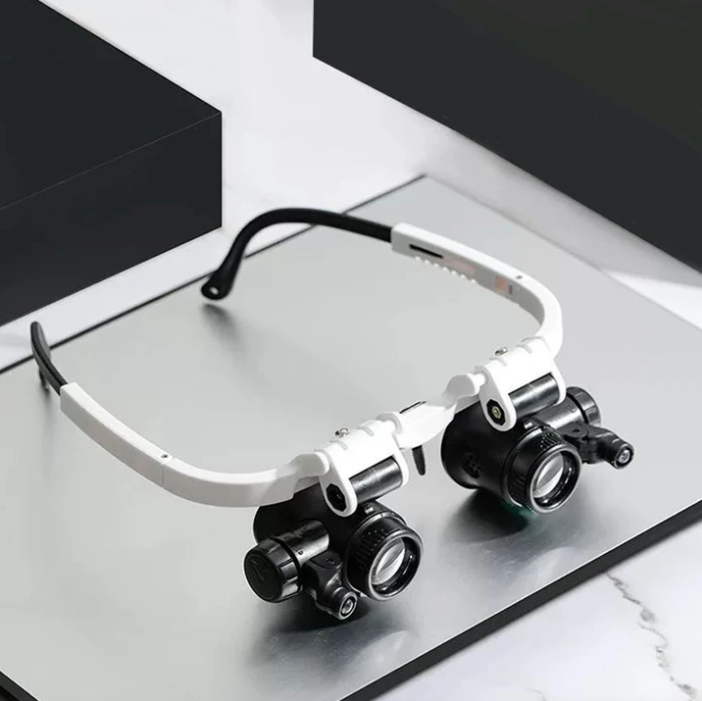 Adjustable LED Magnifying Visor with 8x, 15x, 23x zoom for precision work, crafting, & electronics repair.