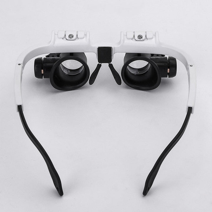 Bright LED magnifier visor, 8x, 15x, 23x optical tool for intricate crafting, repairs & inspections.
