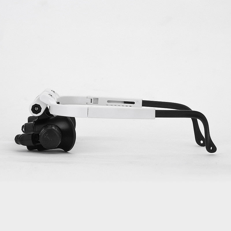 Adjustable LED magnifying visor; an essential precision tool for electronics repair, crafting aid & hobbies.
