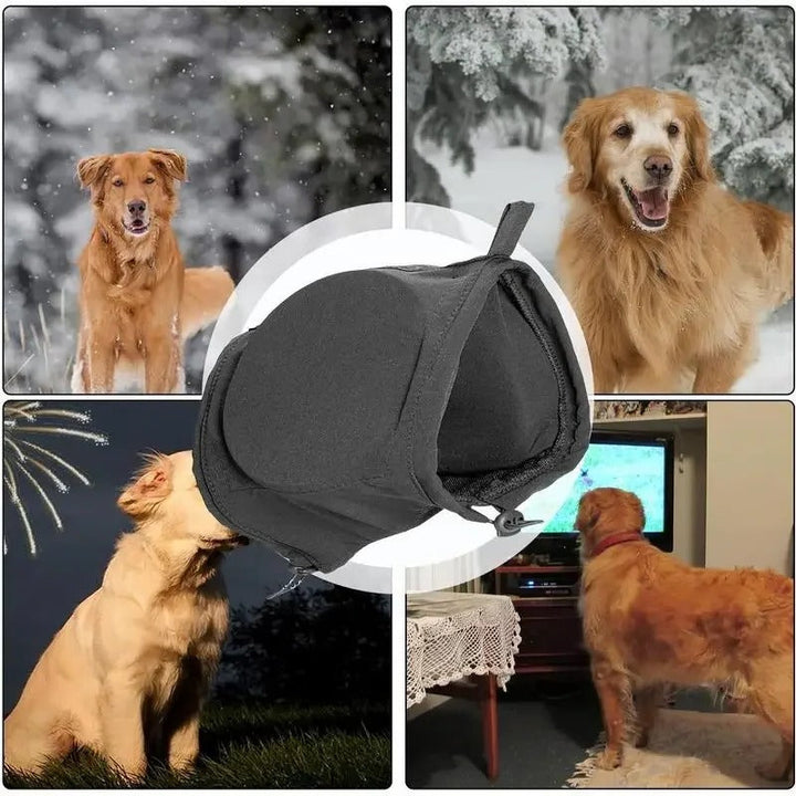 Dog noise reduction earmuffs for calm dogs, providing pet ear protection and stress relief from loud environments.