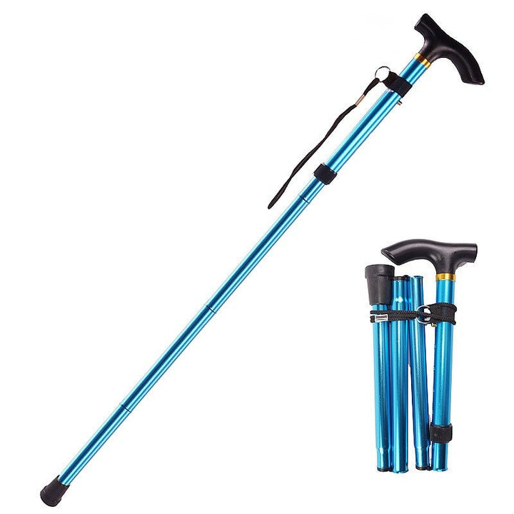 Adults' black adjustable folding walking stick with ergonomic handle. Ideal for enhanced mobility & travel.