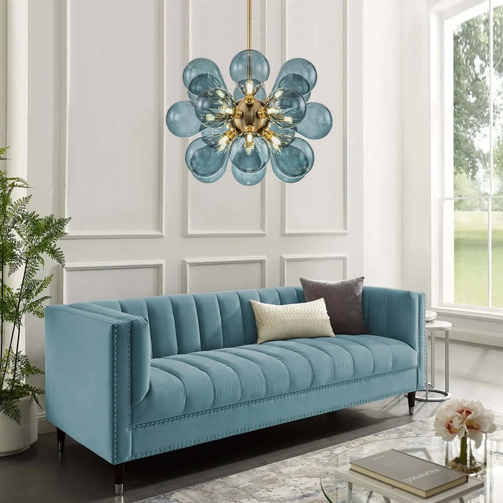 Blue Glass Bubble Chandelier 65cm