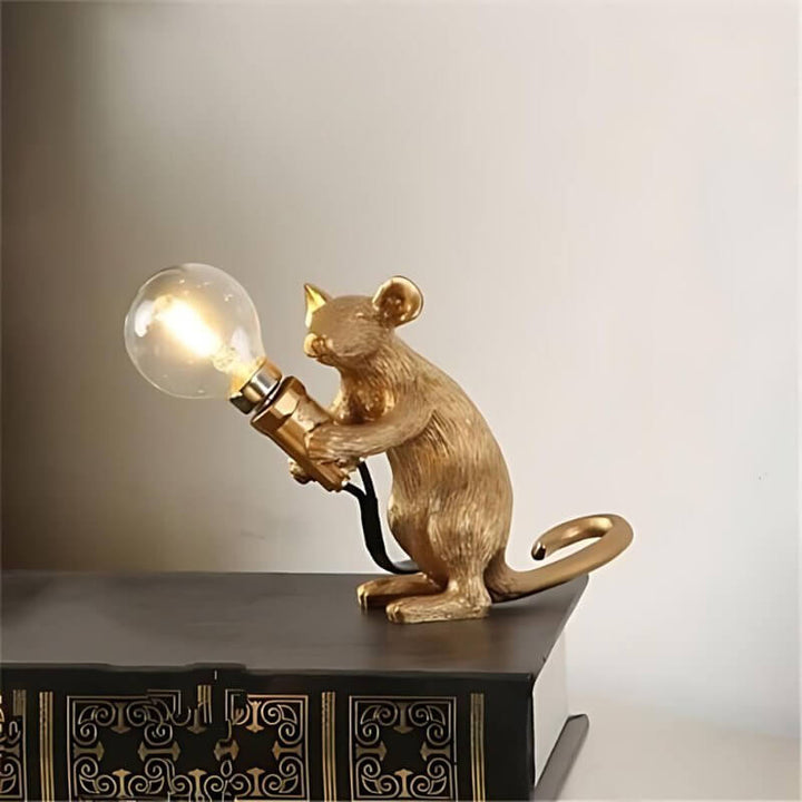 Resin Mouse Table Lamp with LED Bulb - White & Gold