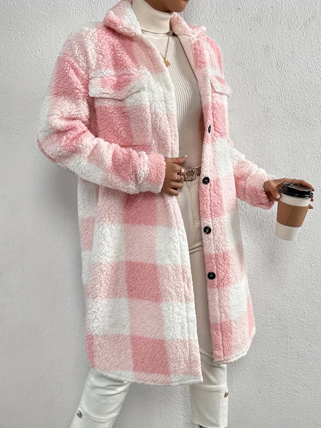 Women's Checked Long Sleeve Coat